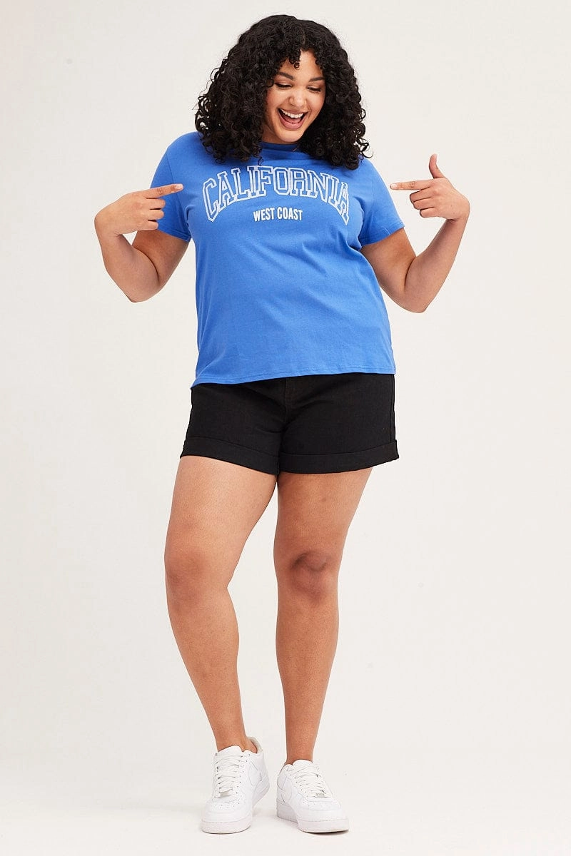 Classic Fit Mid Blue Graphic Short Sleeve Regular T-shirt