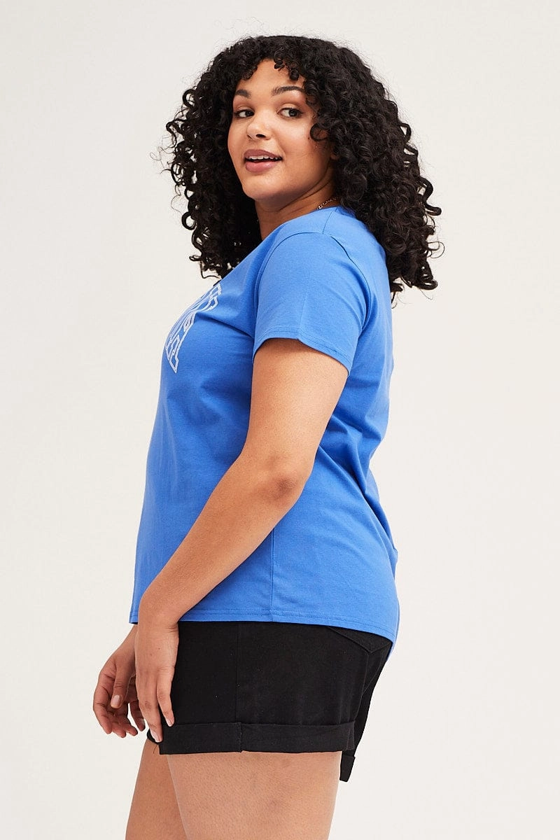 Mid Blue Graphic Short Sleeve Regular T-shirt Active Essentials Comfy Flex