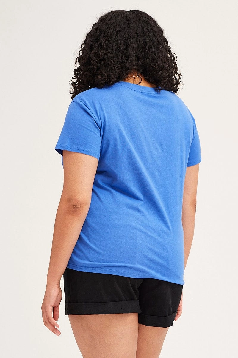 Mid Blue Graphic Short Sleeve Regular T-shirt Cozy And Warm