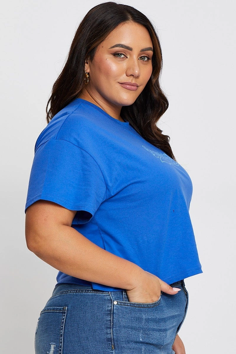 Mid Blue Graphic T-shirt Brooklyn Crew Neck Short Sleeve Flexible Comfort Casual Flex Fit