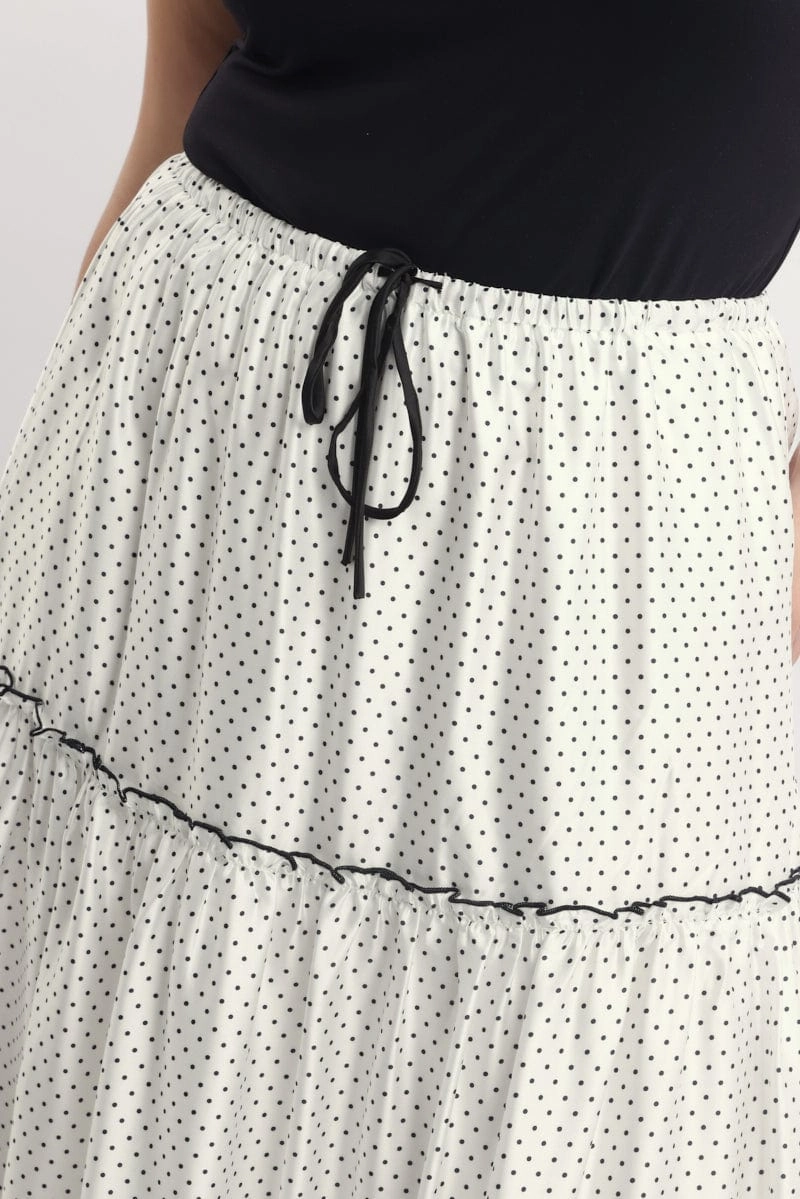 White Polka Dot Tier Contrast Tie Maxi Skirt Budget Friendly Performance Outfit