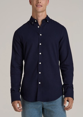 Low Profile Seaming EasyCare Material Midweight Brushed Flannel Button Shirt for Tall Men in Evening Blue