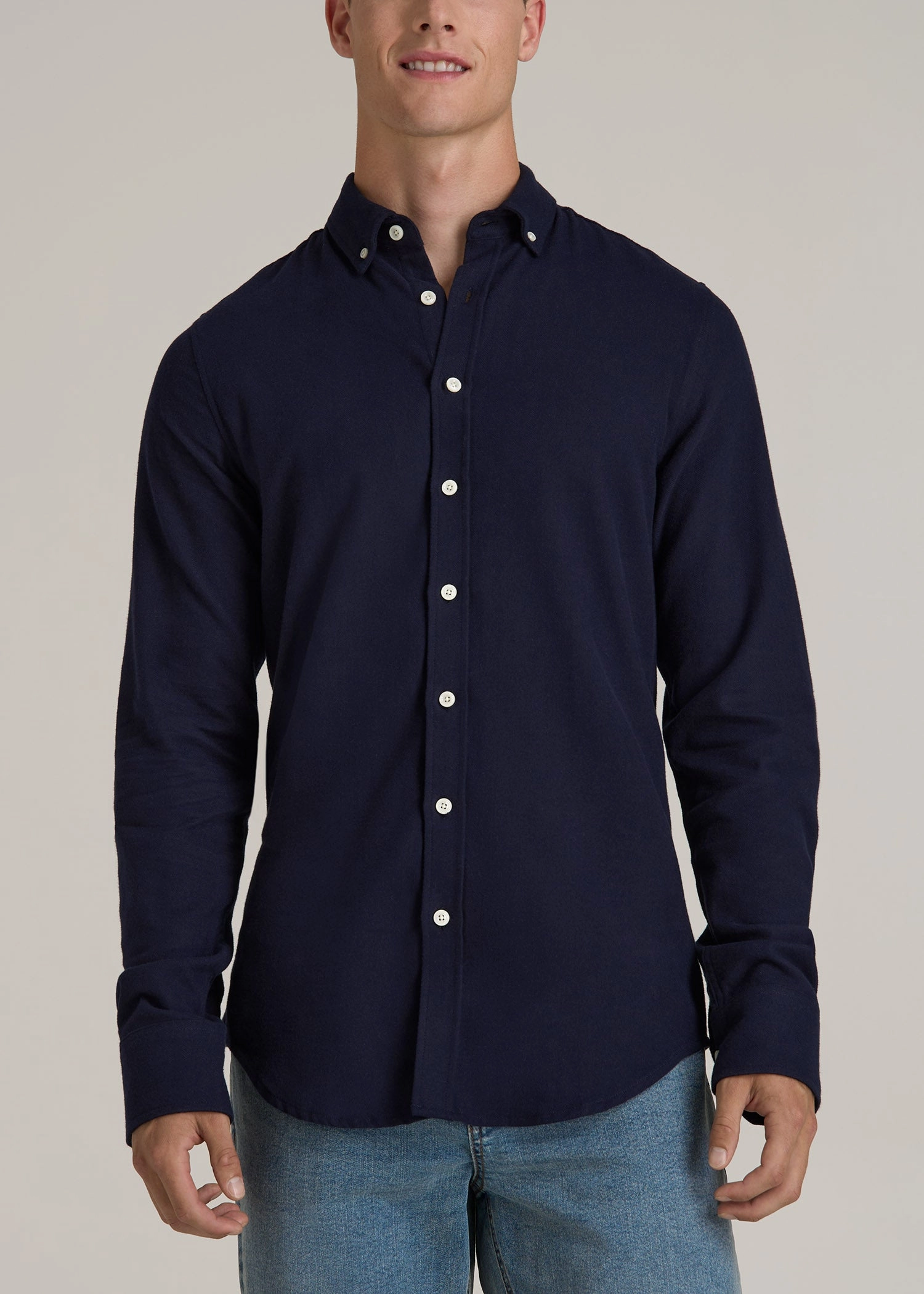 StainResistantFinish Midweight Brushed Flannel Button Shirt for Tall Men in Evening Blue