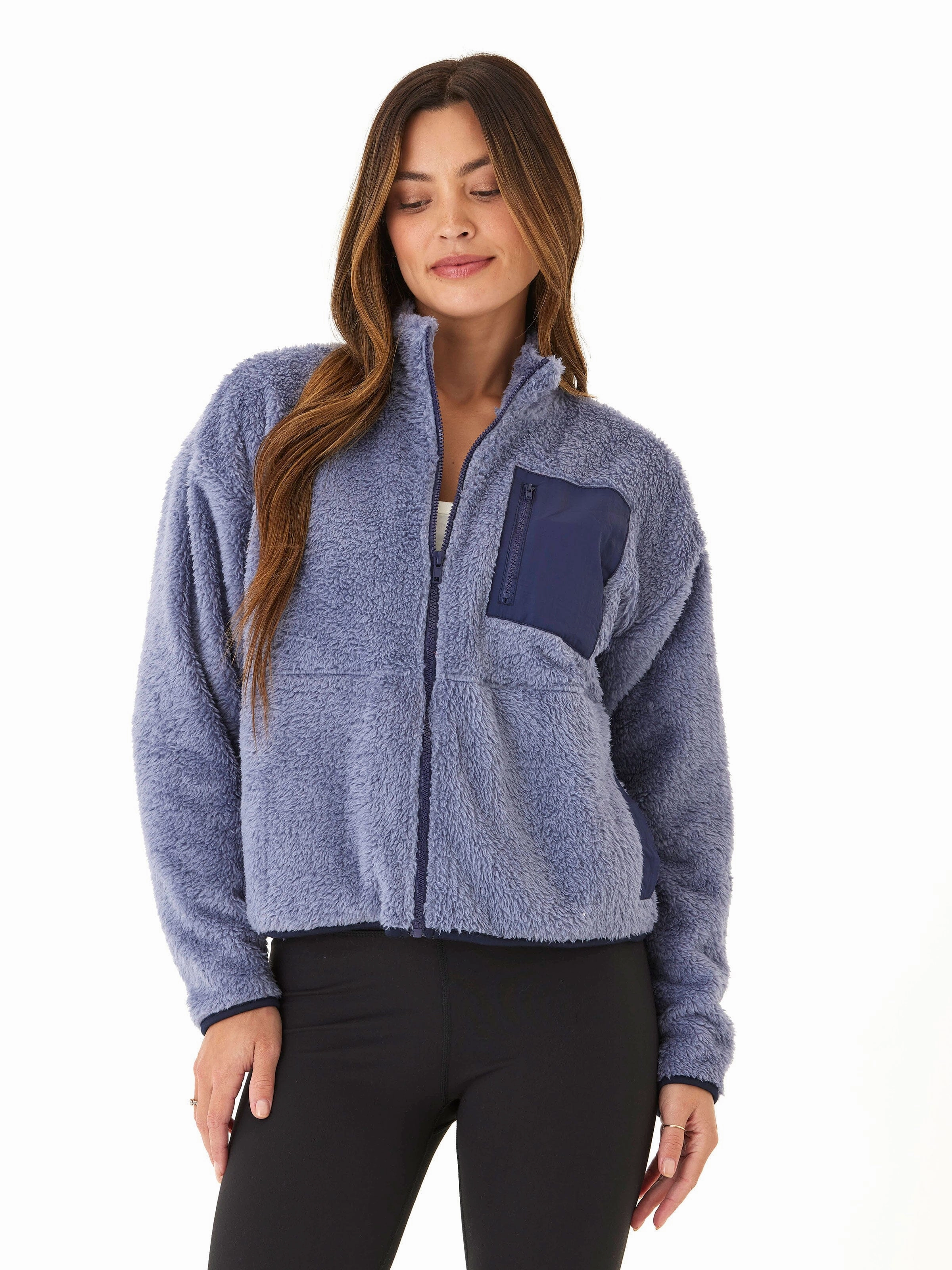 Millee Sherpa Full-Zip Contrast Jacket Fleece Inside