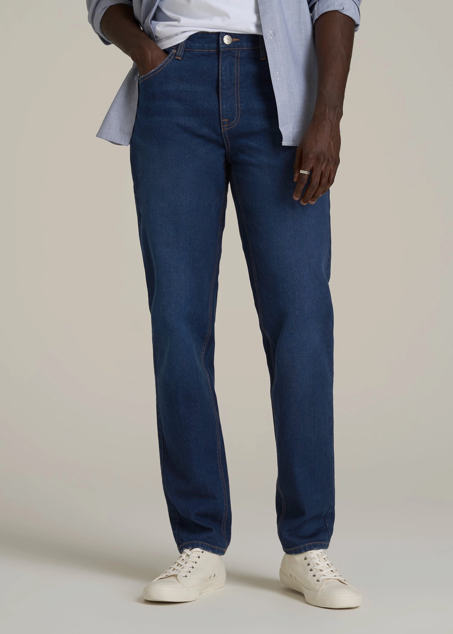 Anti Slip Belt Loops Milo RELAXED TAPERED FIT Jeans for Tall Men in Midnight Blue Wash
