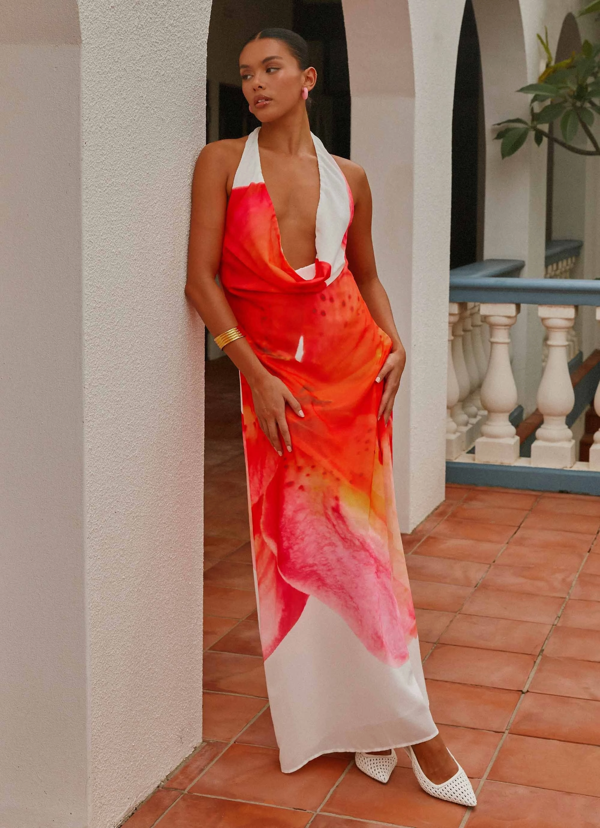 Calabasas Maxi Dress - White Floral Sequin-Detail Airy Weave