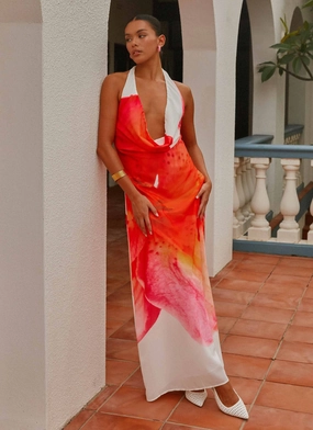 Calabasas Maxi Dress - White Floral Sequin-Detail Airy Weave