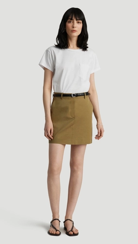 Vibe Ready Mini Tailored Skirt in Cotton Twill | Mushroom Topstitch