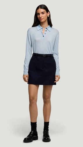 Mini Tailored Skirt in Double-Faced Wool | Navy Fold Over Detail Smart Fit
