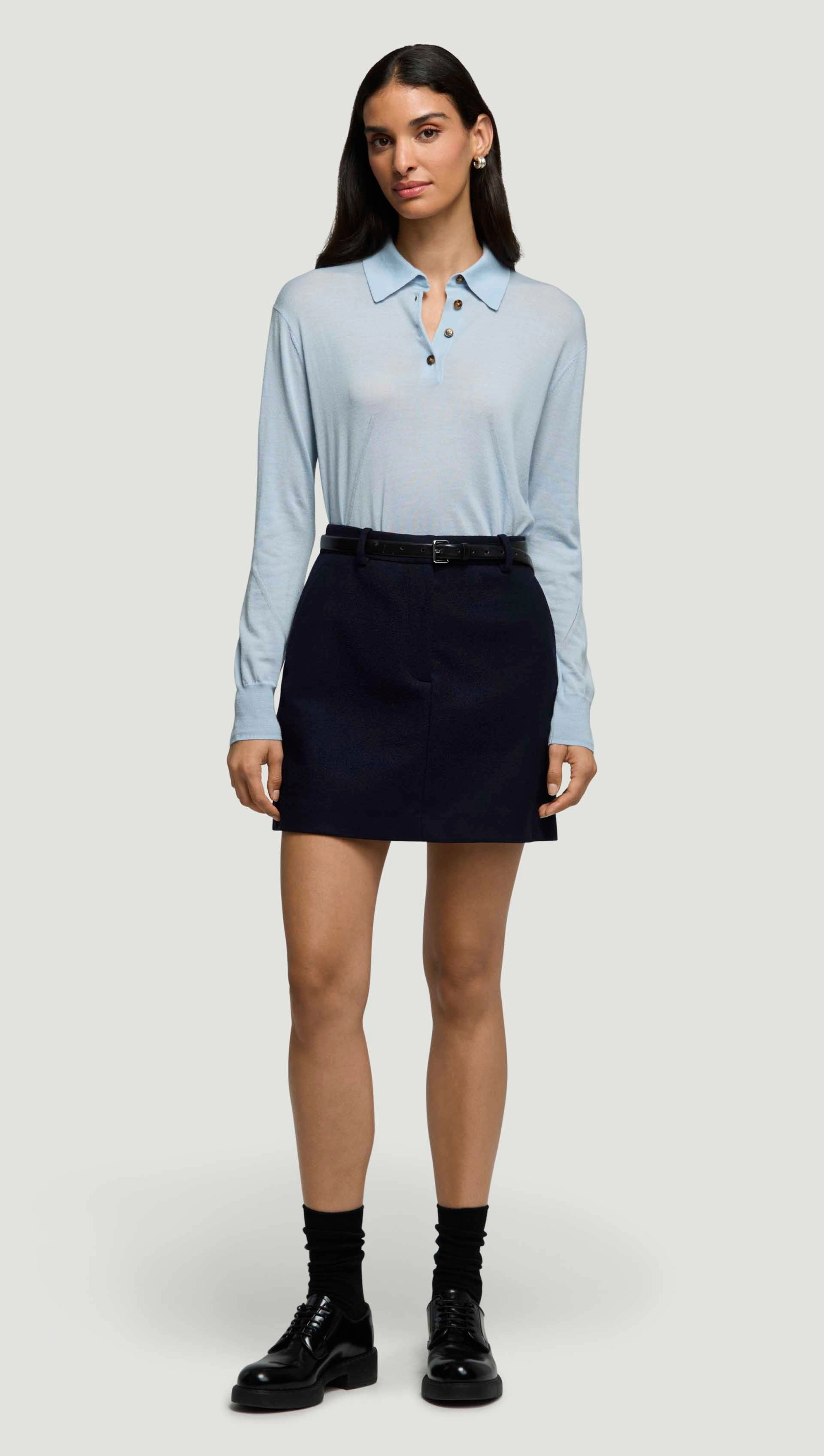 Mini Tailored Skirt in Double-Faced Wool | Navy Neutral Tones Anti Pilling Treatment