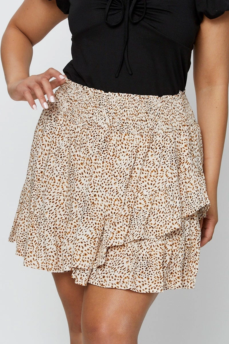 Detail Focus Animal Print Mini Skater Skirt Ruffle Hem