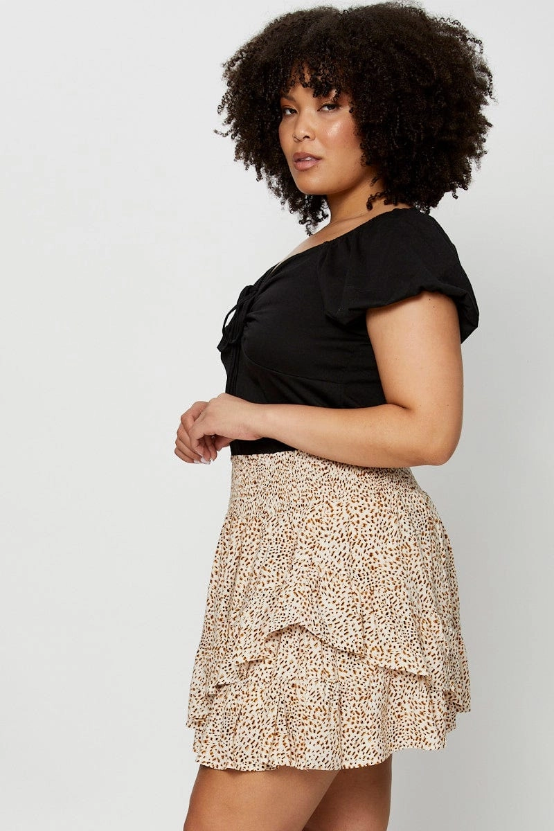 Cruise Attire Animal Print Mini Skater Skirt Ruffle Hem