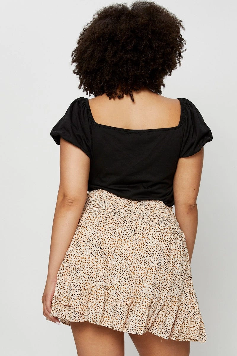 Light Comfort Structured Shape Animal Print Mini Skater Skirt Ruffle Hem