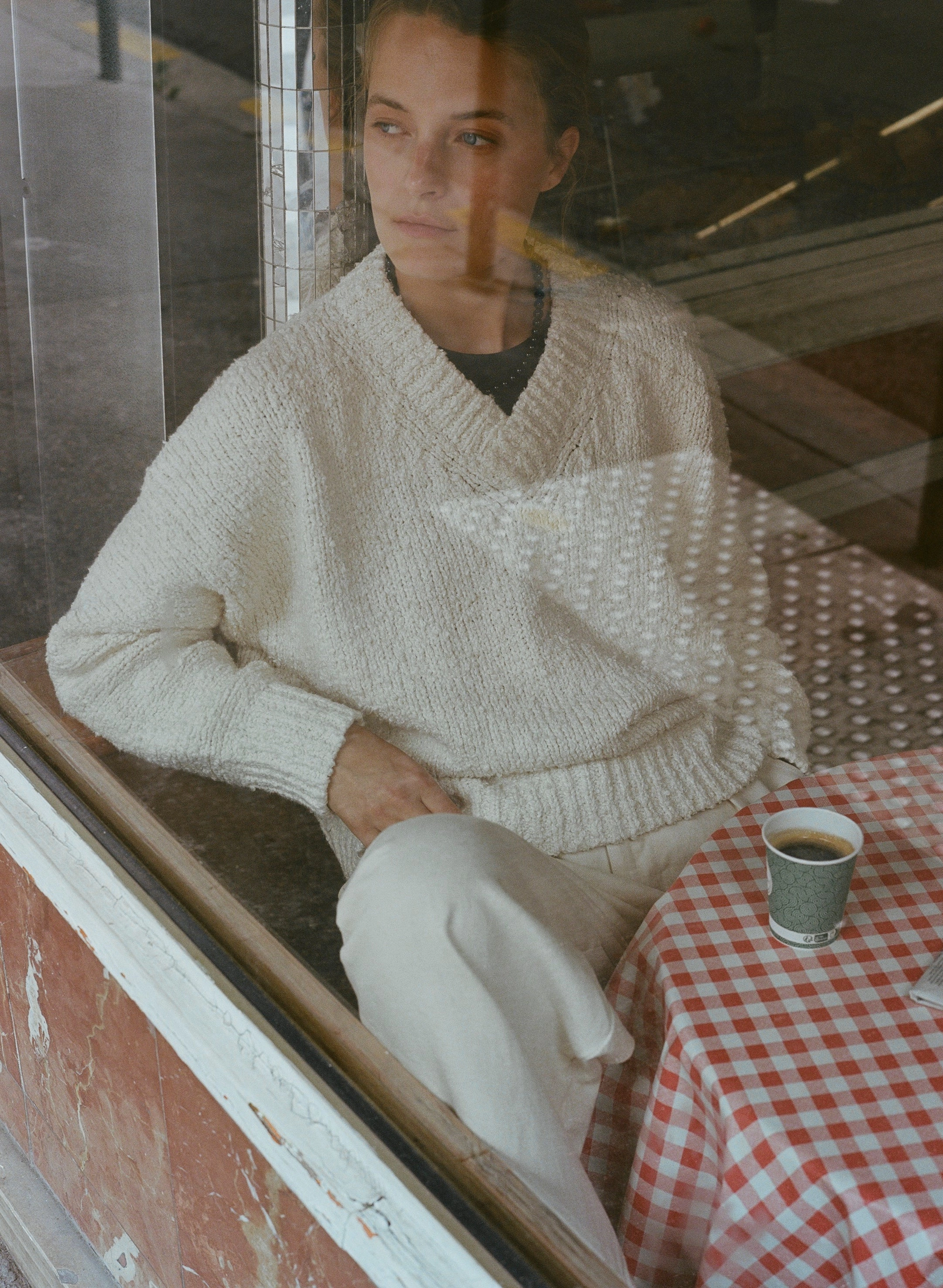 Chilly Day Wear Dylan Sweater, Organic Cotton Boucl??, Ecru