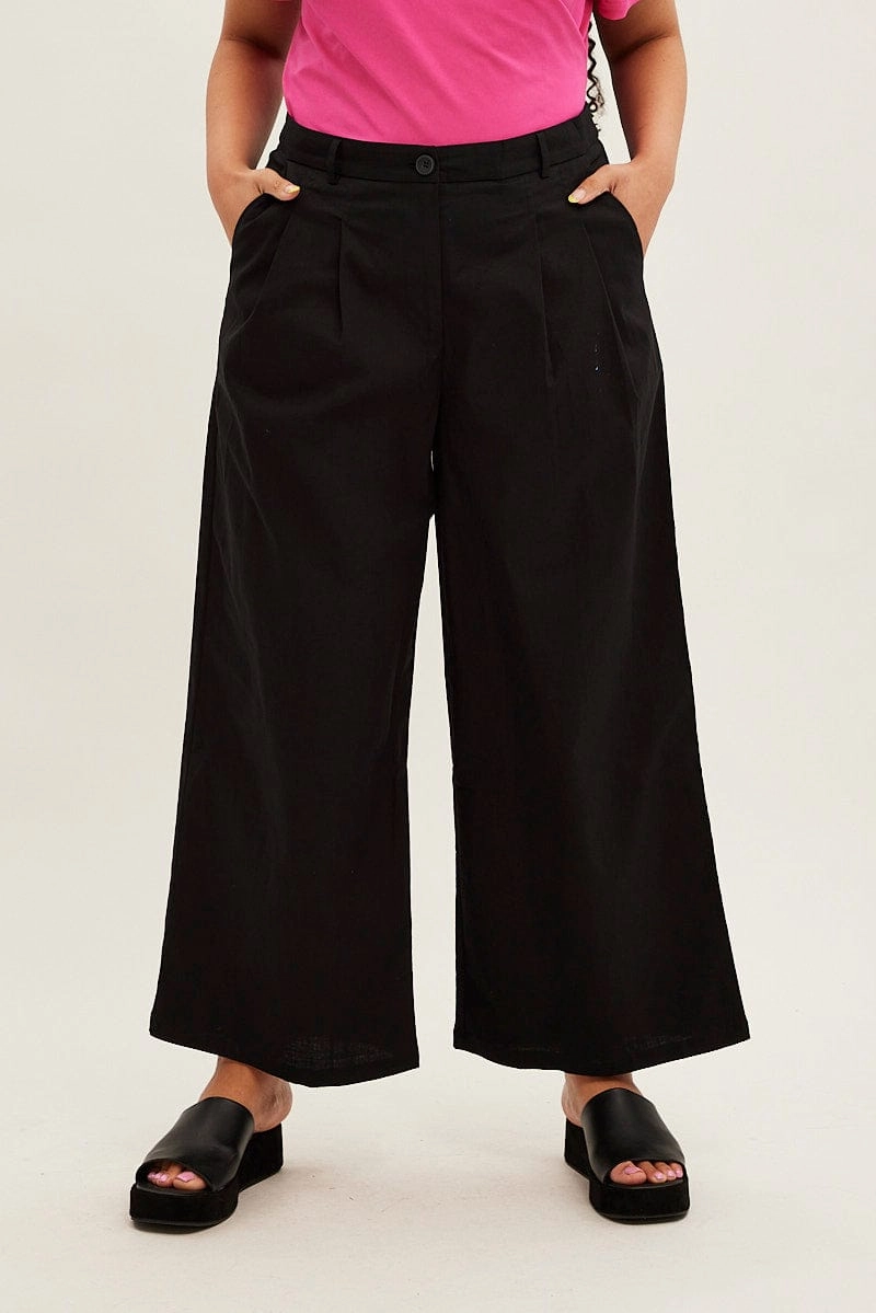No Chafe High Stretch Fit Black Wide Leg Pants High Rise
