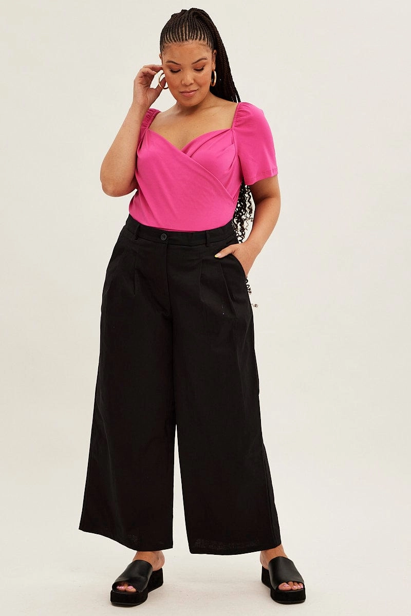 Black Wide Leg Pants High Rise AdjustableDrawstring Sport Comfort Fit