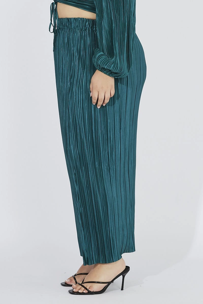 Polished Look Low Impact Dye Green Midi Skirt Side Split Plisse
