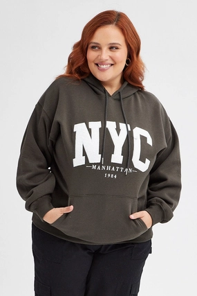 Street Essential Grey Hoodie Sweatshirt Pocket Nyc Embroidered Oversized