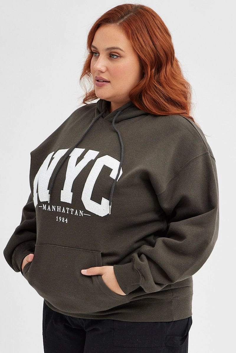 Limited Edition Grey Hoodie Sweatshirt Pocket Nyc Embroidered Oversized