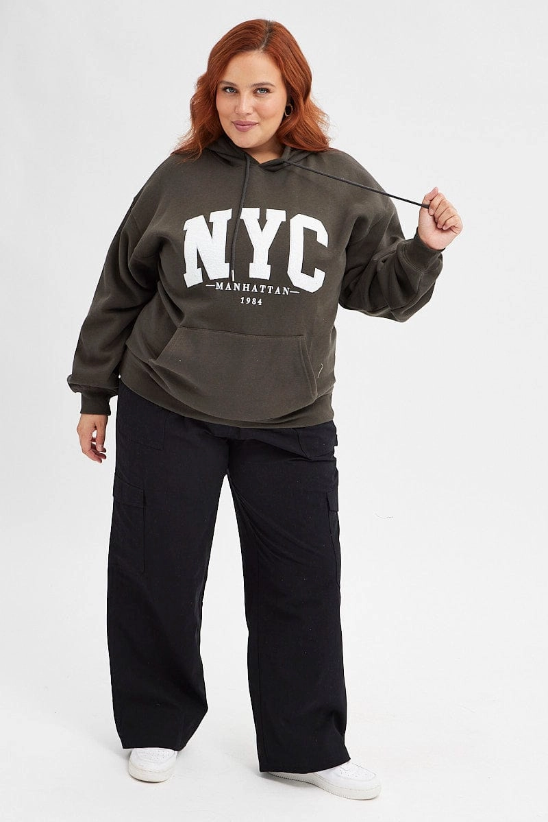 anti pill coating Grey Hoodie Sweatshirt Pocket Nyc Embroidered Oversized
