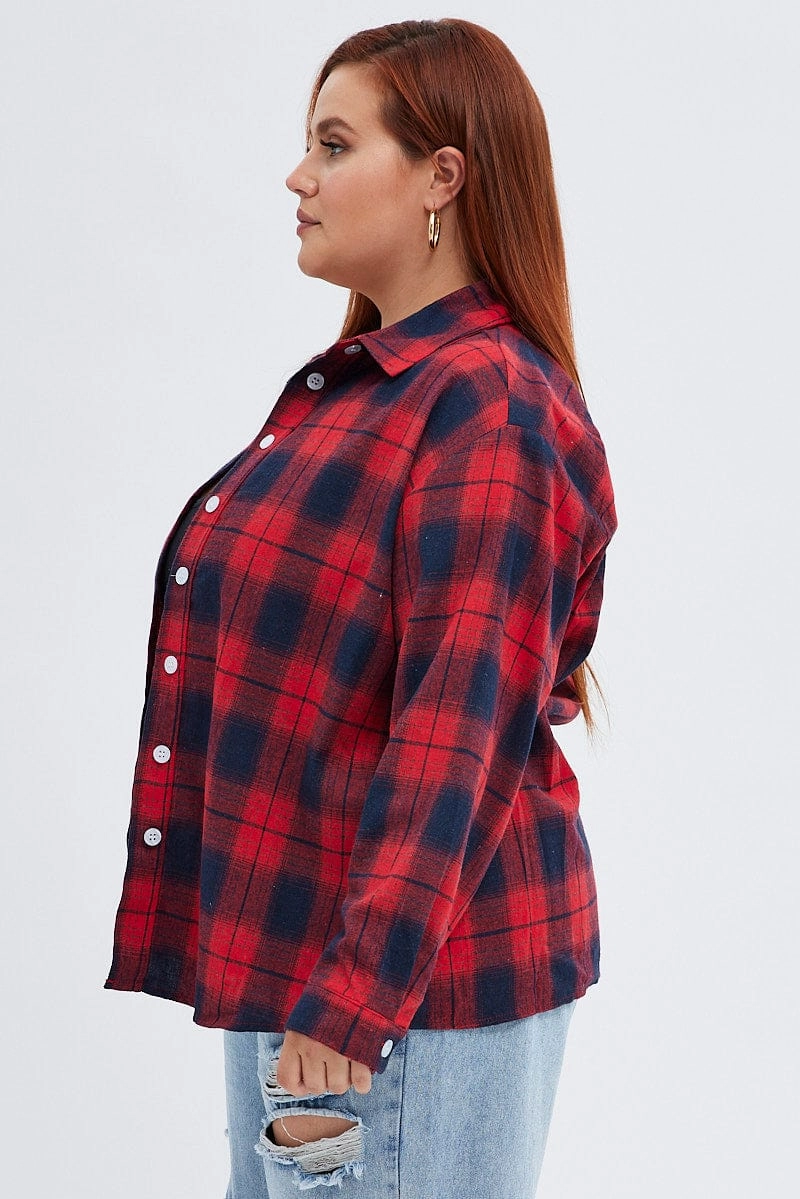 Resort Wear Red Check Relaxed Shirt Long Sleeve