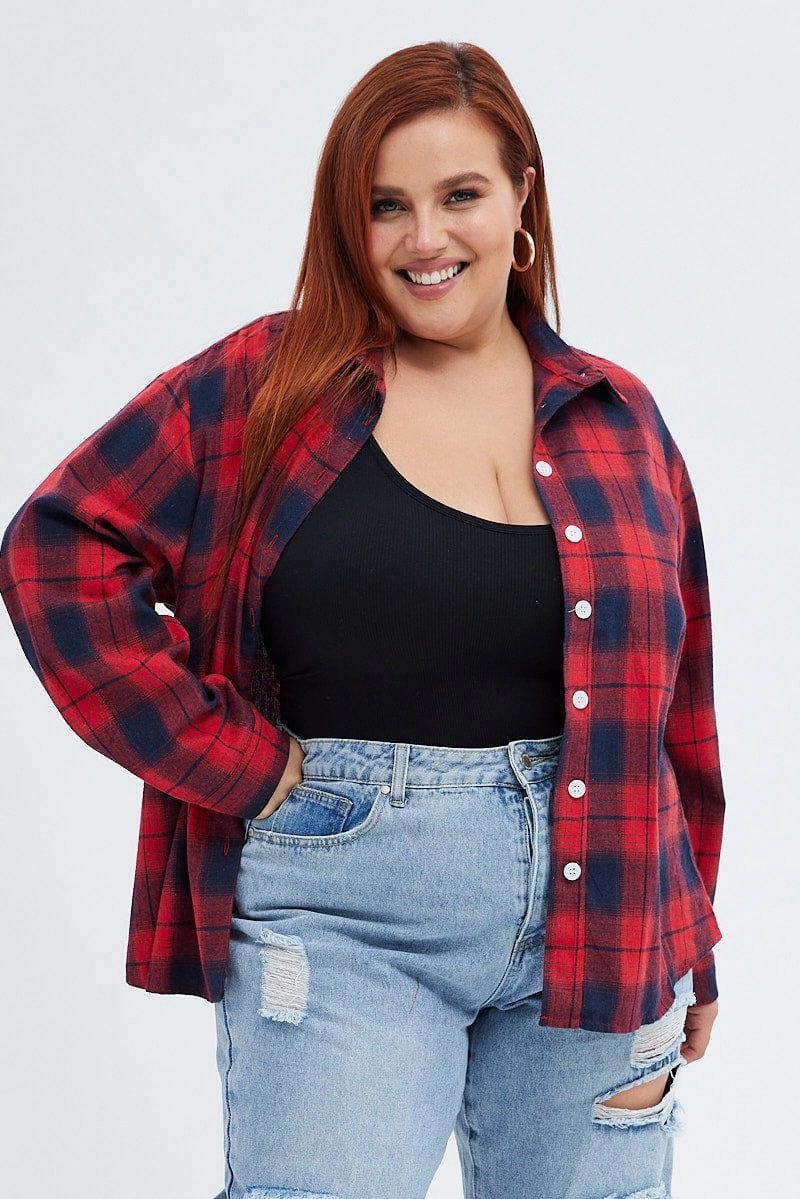 Casual Comfort Red Check Relaxed Shirt Long Sleeve