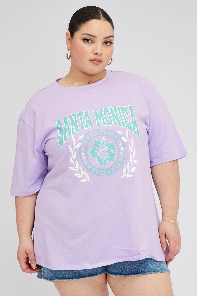 ethical Cozy Design Purple Graphic T-shirt Short Sleeve Crew Neck