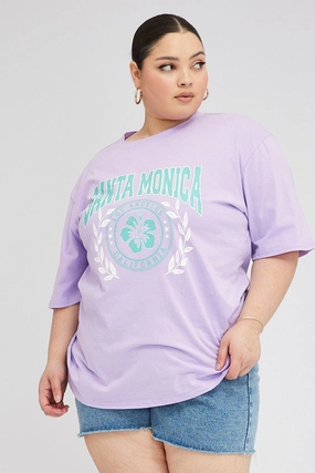Purple Graphic T-shirt Short Sleeve Crew Neck Cool Style