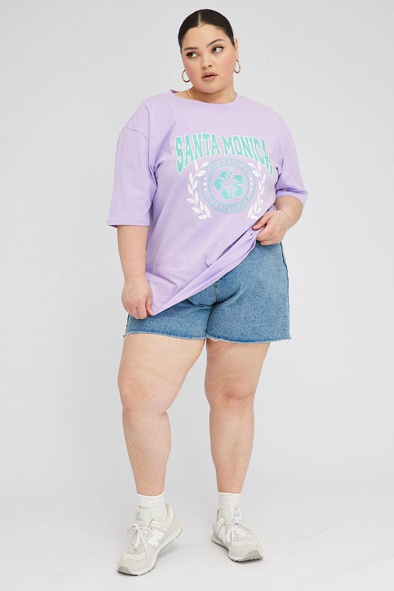 Purple Graphic T-shirt Short Sleeve Crew Neck Thermoregulating Fabric Weekend Wear