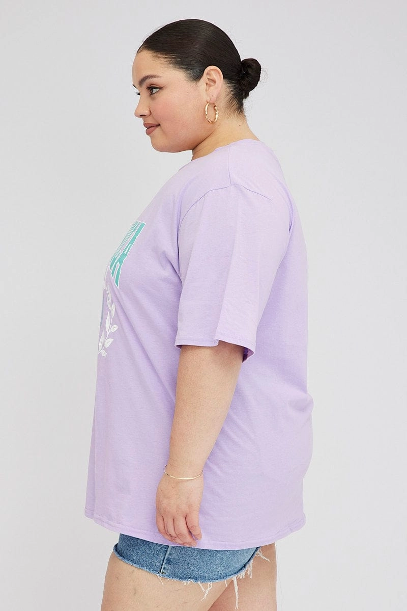 Relaxing Day Purple Graphic T-shirt Short Sleeve Crew Neck