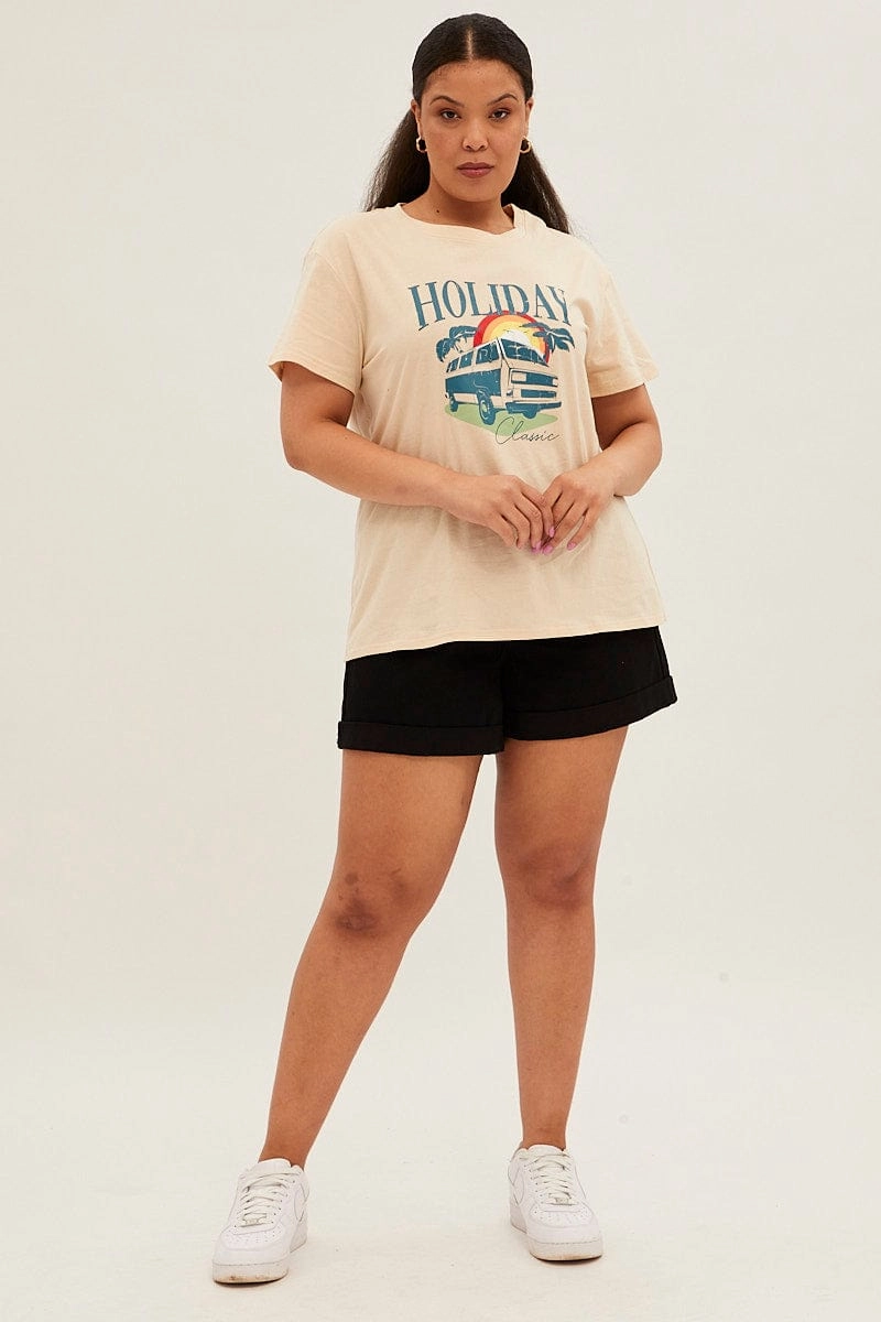 Chill Comfort Wear Beige Short Sleeve Holiday Regular T-shirt