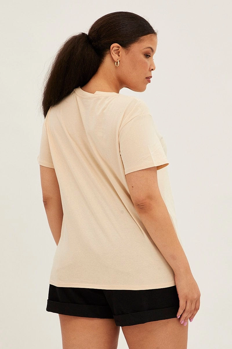 Beige Short Sleeve Holiday Regular T-shirt Simple Comfort Look