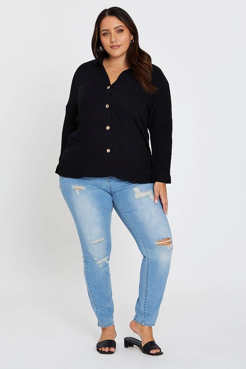 Black Long Sleeve White Cotton Crush Shirt Customizable Option
