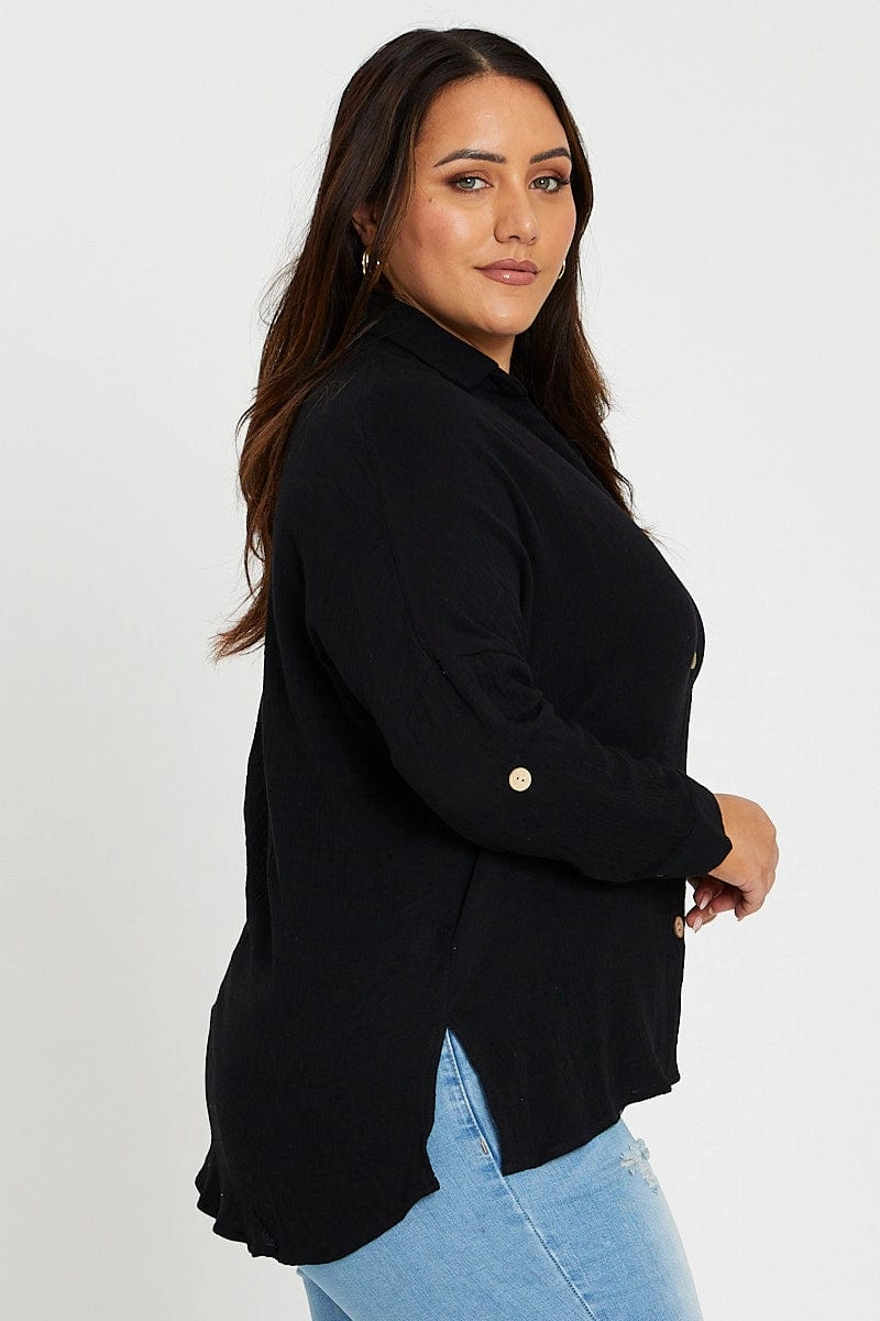 Street Comfort Soft touch finish Black Long Sleeve White Cotton Crush Shirt