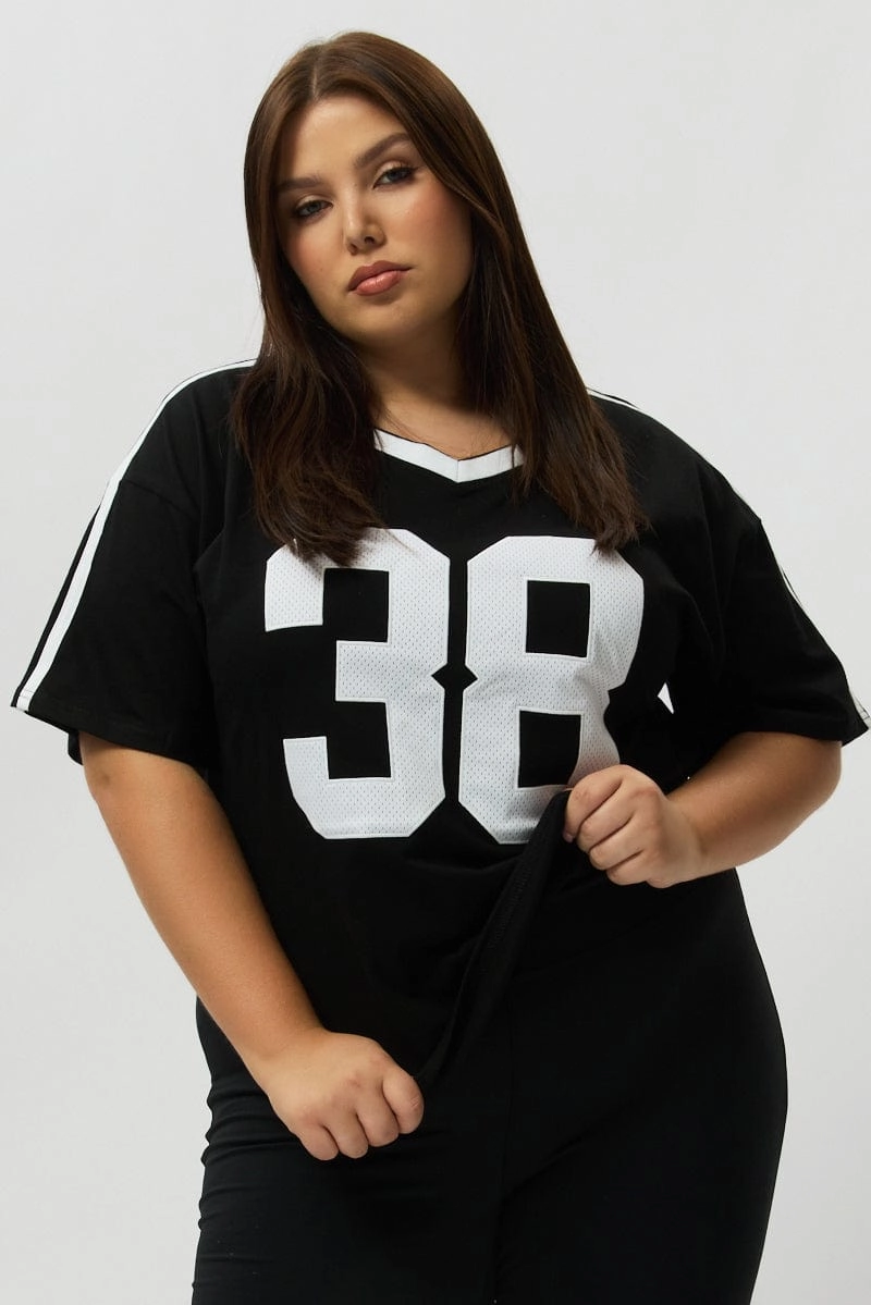 Soft touch finish Black Graphic T Shirt Short Sleeve V Neck