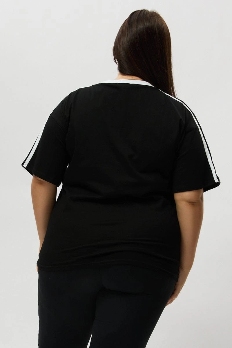 Black Graphic T Shirt Short Sleeve V Neck Breathable mesh