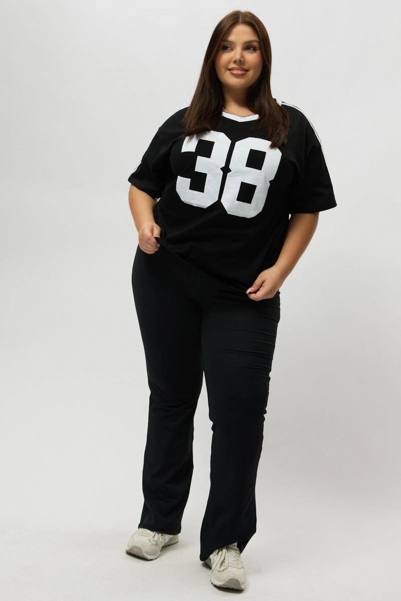 Trendy popularity Black Graphic T Shirt Short Sleeve V Neck