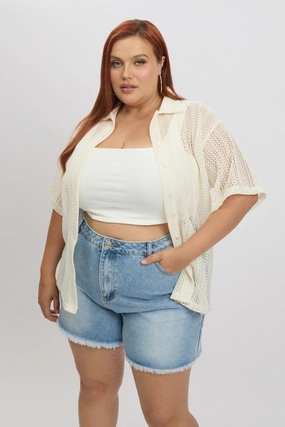 White Crochet collar Cardigan Hypoallergenic Fiber Filling