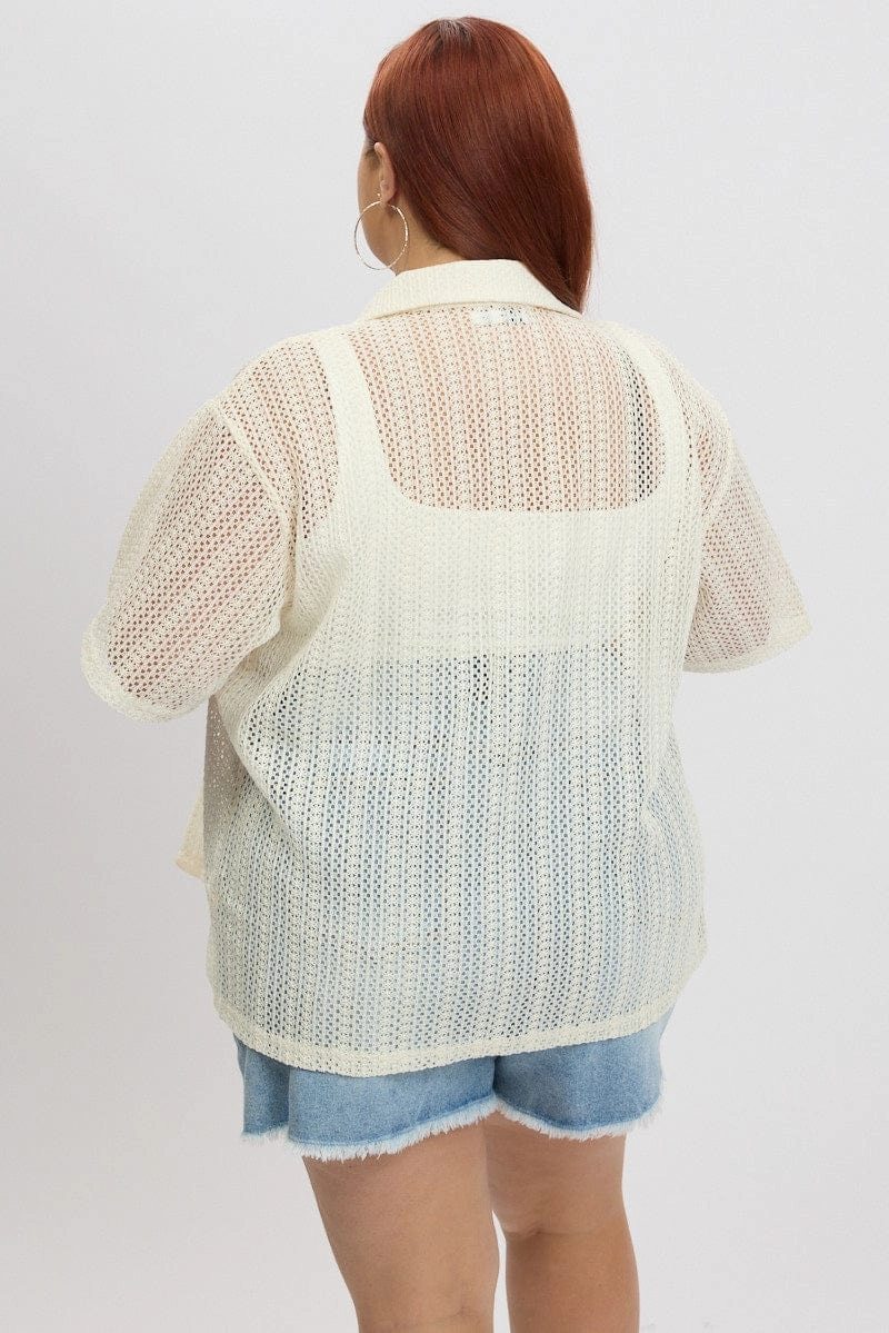White Crochet collar Cardigan Non Restrictive Mobility Multi Pocket System