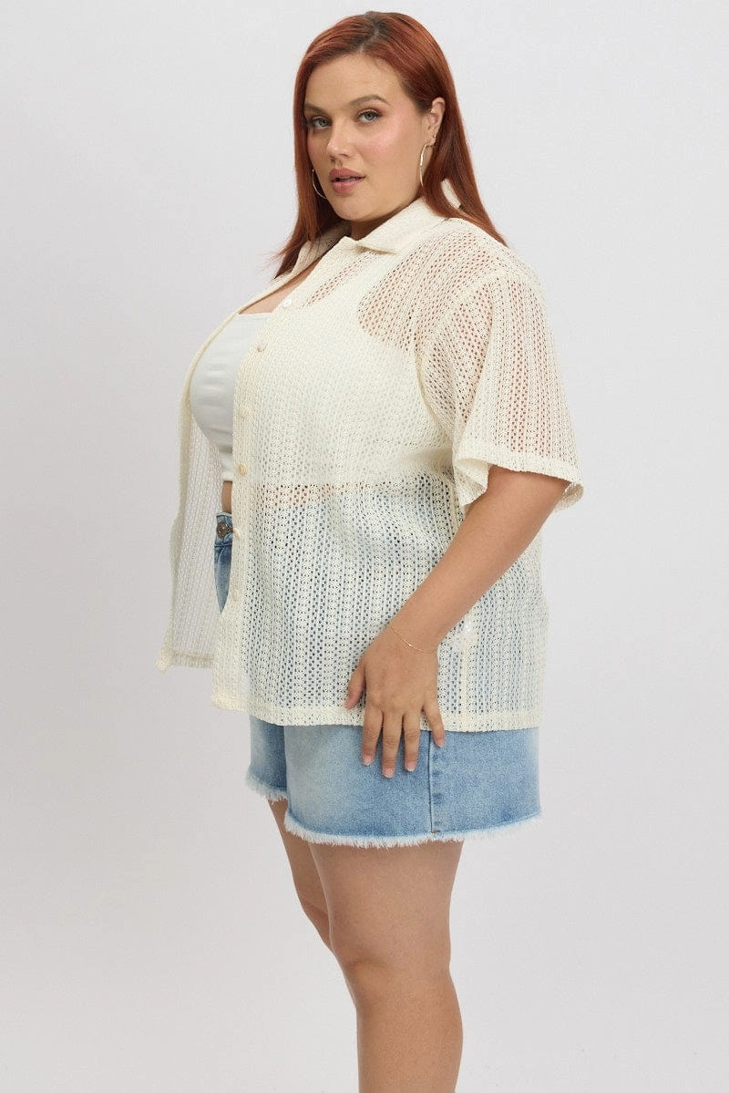 White Crochet collar Cardigan Classic Fit Cut