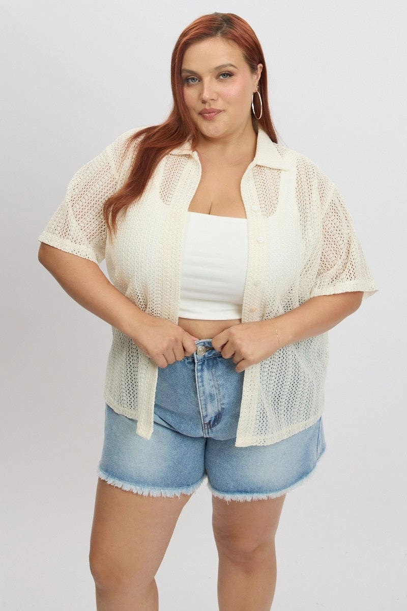 wrinkle free White Crochet collar Cardigan