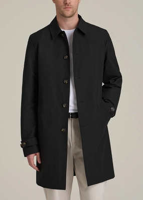 Minimalist Trench Coat for Tall Men in Black Quick Dry Coating Crisp Layer