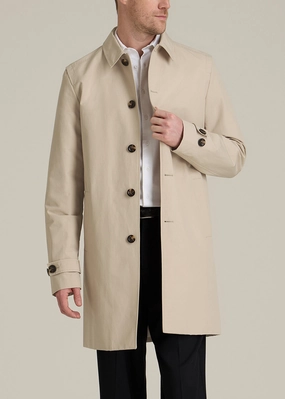 Minimalist Trench Coat for Tall Men in Light Khaki No Wrinkle Odor Control Fibers