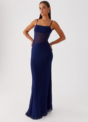 Miranda Maxi Dress - Navy Urban Edge Embroidered-Sleeve