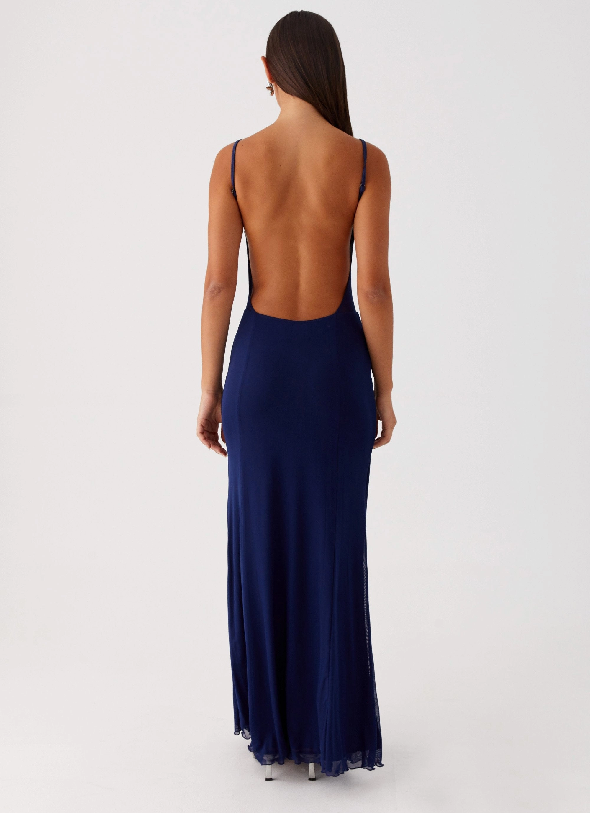 Miranda Maxi Dress - Navy Bold Color Minimalist Waistband