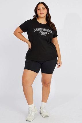 Black Graphic T-shirt Short Sleeve Crew Neck Casual Active Wear All-Day Stretch