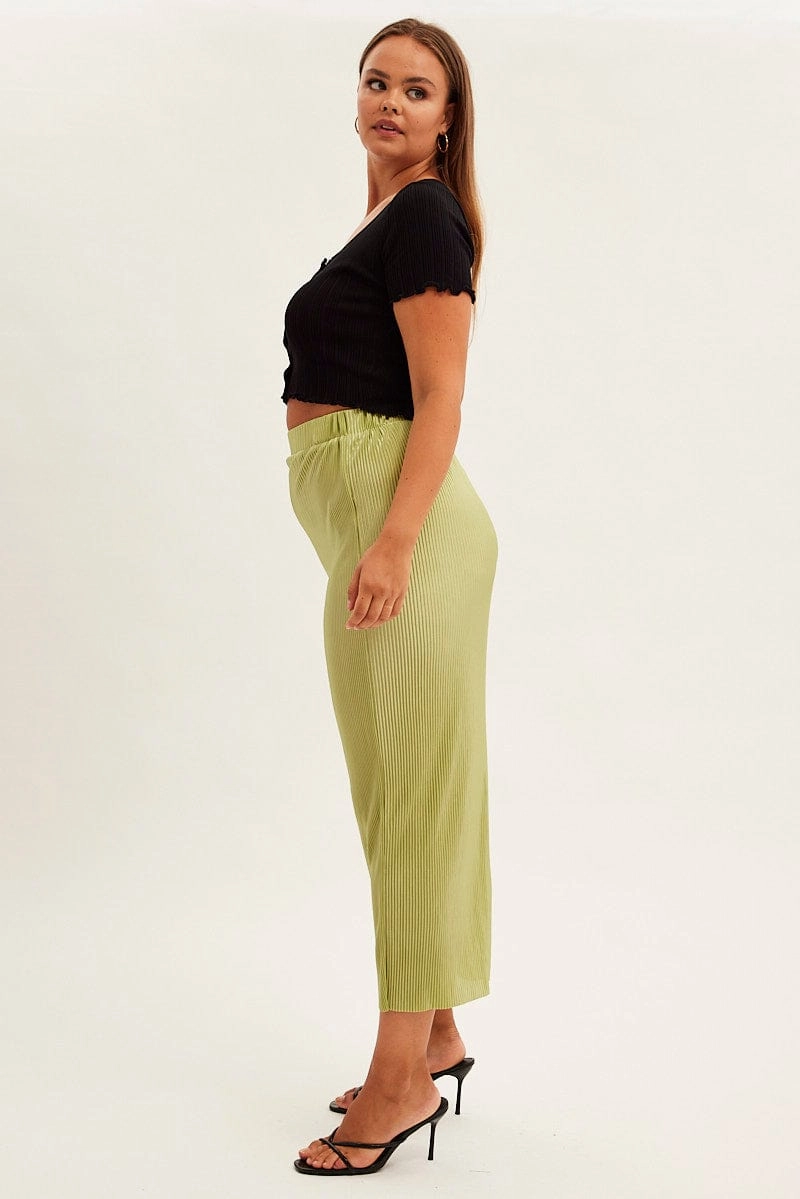 Green Midi Skirt Midi Split mix and match Weekend Fashion