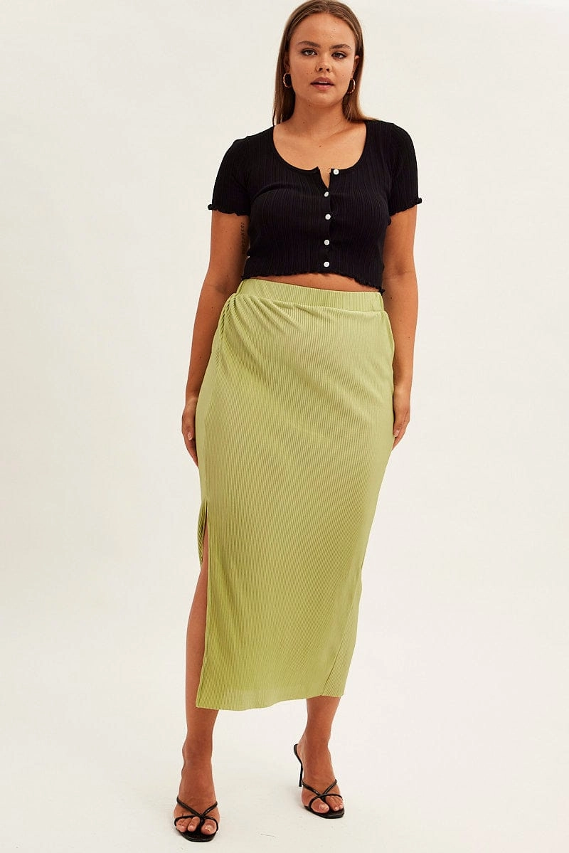 Green Midi Skirt Midi Split Trend Ready