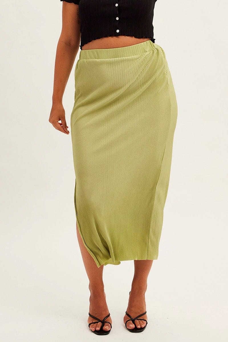 Green Midi Skirt Midi Split Layered Structure