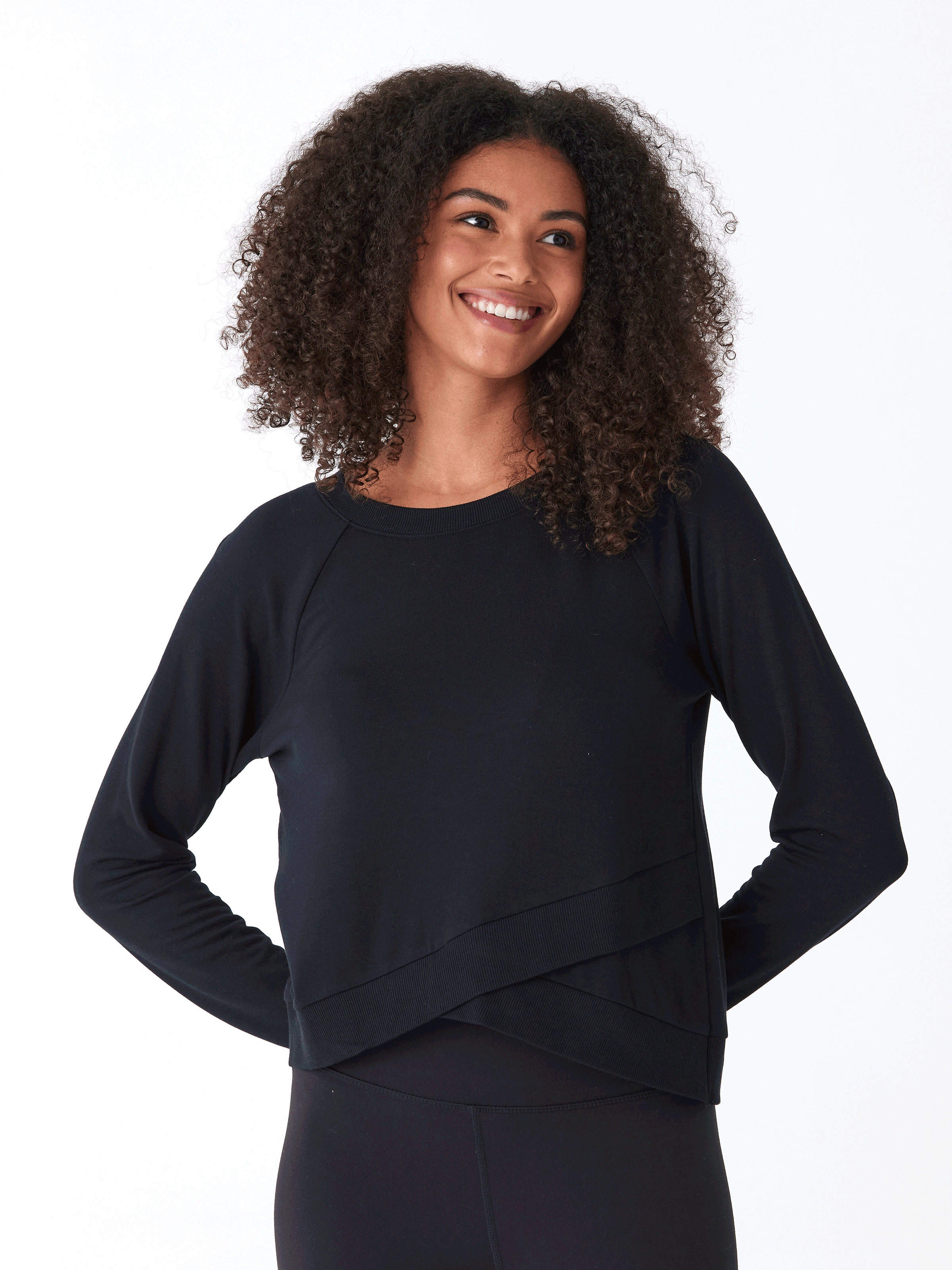 Warmth Without Bulk Halle Feather Fleece Crossover Hem Top